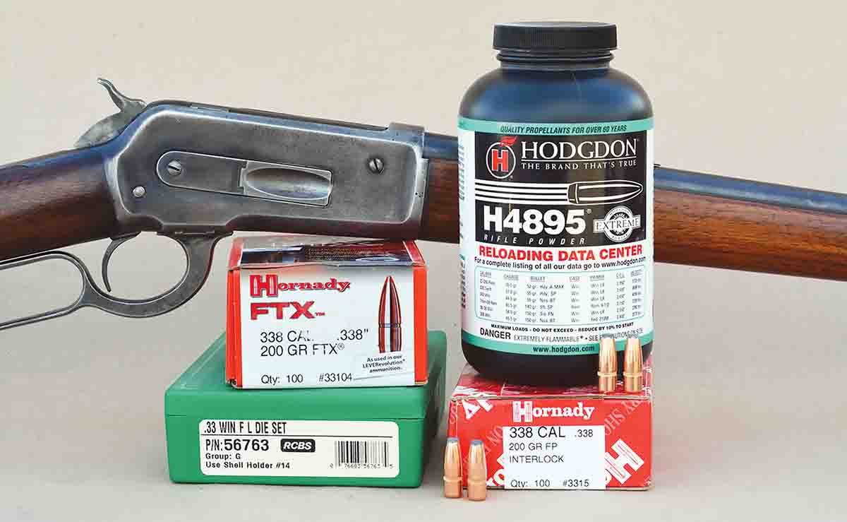 Hodgdon H-4895 powder is a classic choice for handloading the 33 Winchester.